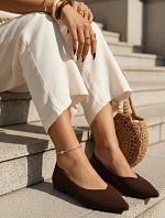 Dámske semišové baleríny so špicatou špičkou hnedej farby FashionStreet ZY1423