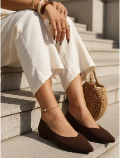 Dámske semišové baleríny so špicatou špičkou hnedej farby FashionStreet ZY1423