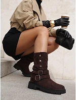 Dámske semišové členkové topánky typu „workery“ s prackami, hnedé, FashionStreet ZY1478