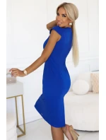 318-9 Elegantné midi šaty s krásnym výstrihom a krátkymi rukávmi - chrpy