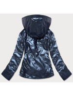 Šedomodrá dámska bunda so striebornou kapucňou (RQW-7008)