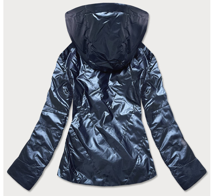 Šedomodrá dámska bunda so striebornou kapucňou (RQW-7008)