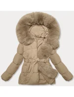 Béžová bunda pro přechodné období s páskem model 21248567 - J.STYLE
