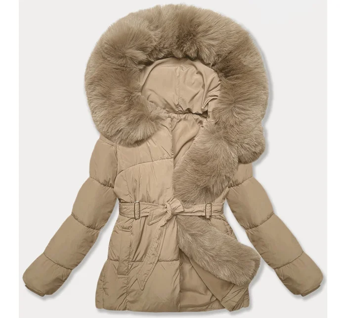 Béžová bunda pro přechodné období s páskem model 21248567 - J.STYLE