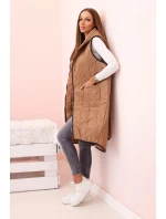 Dámske Plus veľkosť prešívaná vesta s kapucňou na zips Camel