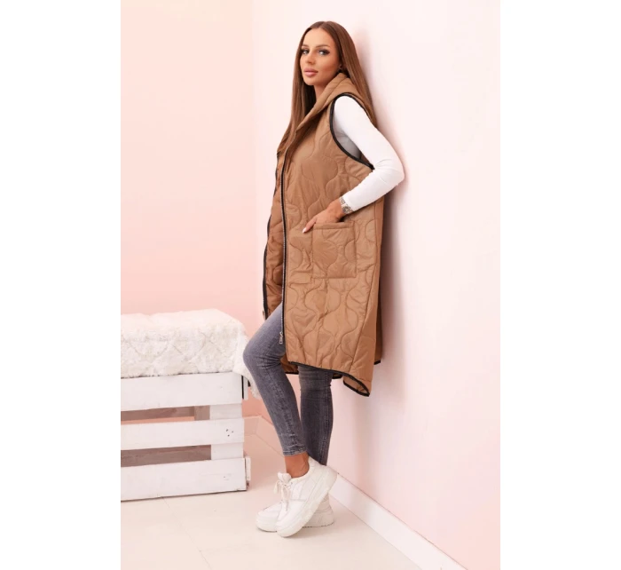 Dámske Plus veľkosť prešívaná vesta s kapucňou na zips Camel