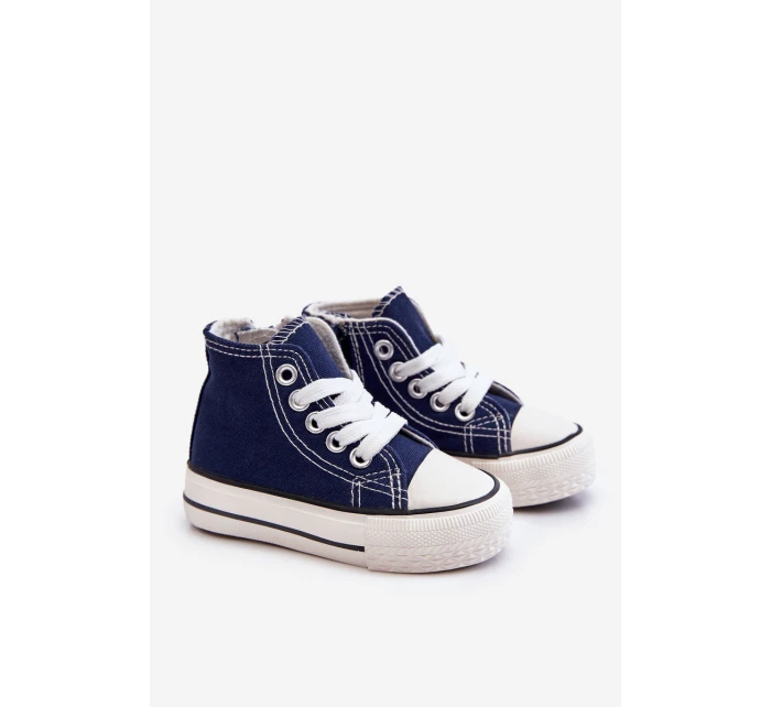 Dziecięce Wysokie Trampki Z Zamkiem Granatowe Filemon Dziecięce Wysokie Trampki Z Zamkiem Granatowe Filemon