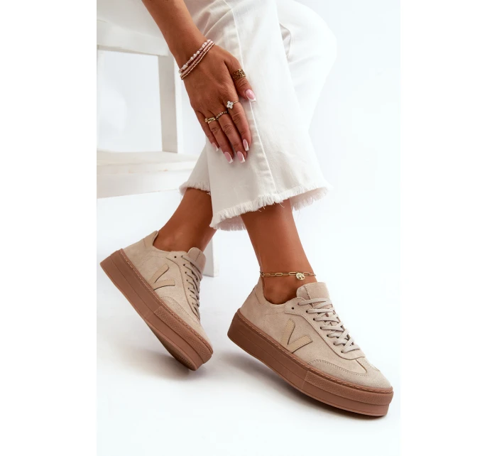 Zazoo N1100S2 Sneakersy Zamszowe Damskie Na Platformie Beżowe Zazoo N1100S2 Sneakersy Zamszowe Damskie Na Platformie Beżowe