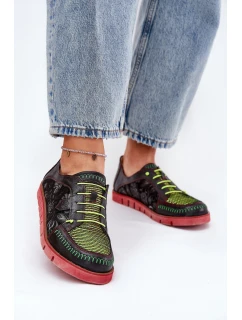 Skórzane Półbuty Damskie Wzorzyste Maciejka 06784-20 Czarne