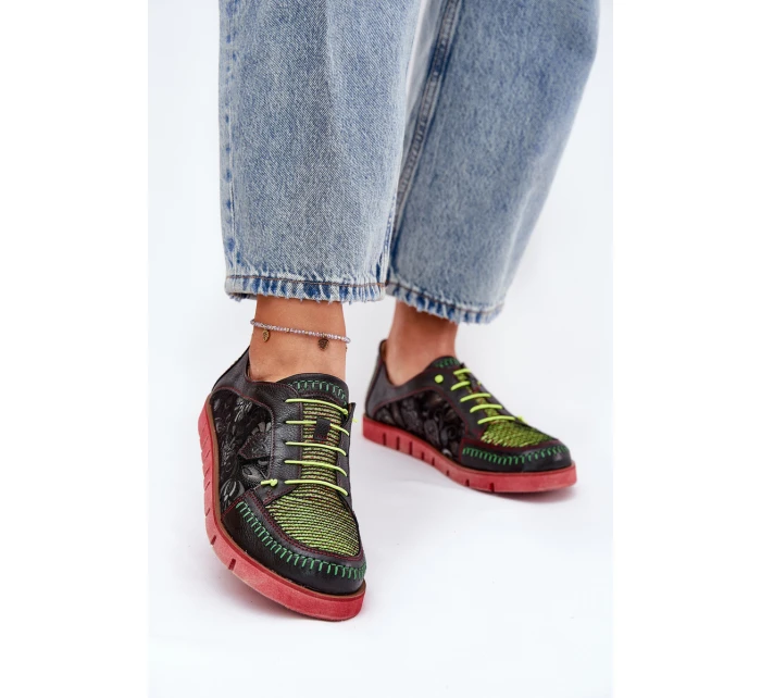 Skórzane Półbuty Damskie Wzorzyste Maciejka 06784-20 Czarne