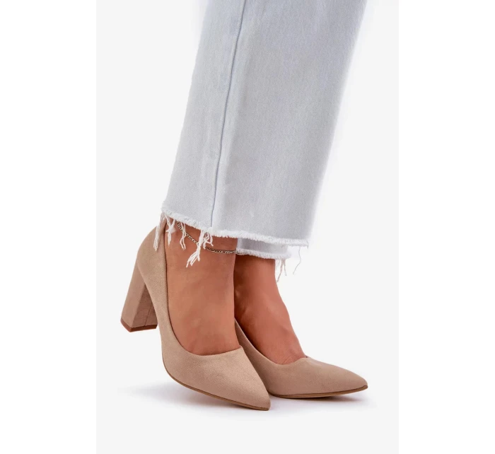 Dámske semišové lodičky na podpätku Florena - tmavobéžové Dámske semišové lodičky na podpätku Florena - tmavobéžové