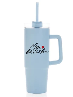 MOJE KÁVIČKA - světle modrý cestovní termohrnek s průhledným víčkem 900 ml