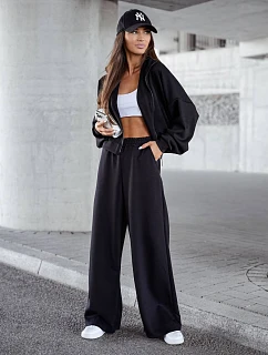 Komplet damski spodnie i bluza ze stójką czarny model 22047462 - Moon