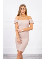 Pruhované nařasené šaty tmavě béžové Pruhované nařasené šaty tmavě béžové