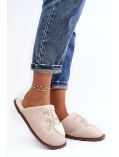 Damskie Klasyczne Kapcie Wsuwane Ocieplane Beżowe Mabira