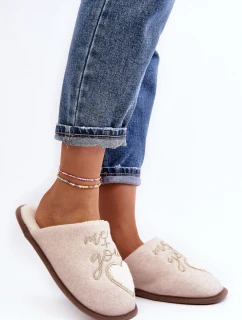 Damskie Klasyczne Kapcie Wsuwane Ocieplane Beżowe Mabira