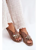 Dámské Sandály Na Plochém Podpatku S Ozdobou model 21691581 Tmavě Béžové - S.Barski
