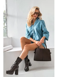 Lakierowane Botki Damskie Na Platformie I Słupkowym Obcasie Czekoladowe Calvessa