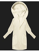 Bunda přehoz přes typu alpaka v barvě ecru s kapucí model 21479150 - MADE IN ITALY Bunda přehoz přes typu alpaka v barvě ecru s kapucí model 21479150 - MADE IN ITALY