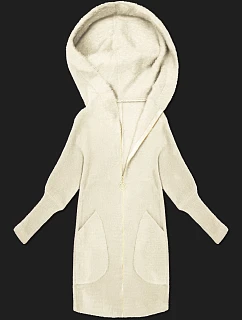 Bunda přehoz přes typu alpaka v barvě ecru s kapucí model 21479150 - MADE IN ITALY