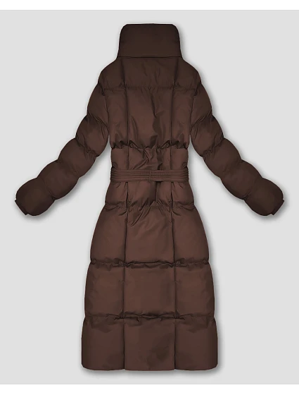 Dlouhá dámská zimní bunda v čokoládové barvě s páskem model 21748250 - J.STYLE Dlouhá dámská zimní bunda v čokoládové barvě s páskem model 21748250 - J.STYLE