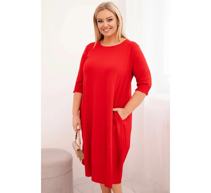 Dámská bavlněná sukýnka Plus Size s ohrnutým rukávem a kapsami červená