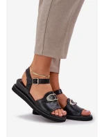 Lakierowane Sandały Damskie Na Koturnie Z Ozdobą Czarne Salianes Lakierowane Sandały Damskie Na Koturnie Z Ozdobą Czarne Salianes