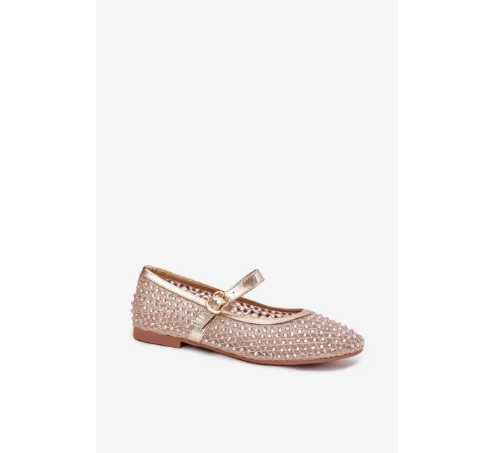 Zdobione Baleriny Damskie Z Paskiem I Klamrą Złote Avirae Zdobione Baleriny Damskie Z Paskiem I Klamrą Złote Avirae