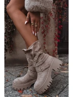 Botki Damskie Na Masywnym Obcasie Z Klamrami I Paskiem Beżowe Nerelisa Botki Damskie Na Masywnym Obcasie Z Klamrami I Paskiem Beżowe Nerelisa