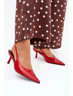 Dámské lakované lodičky na jehlovém podpatku s odkrytou patou Talira – červené Dámské lakované lodičky na jehlovém podpatku s odkrytou patou Talira – červené