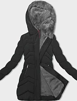 Dámska zimná bunda z umelej kožušiny čierna (LHD-23023)