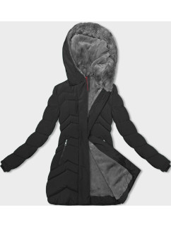 Čierna dámska zimná bunda s kožušinovou podšívkou (LHD-23023)