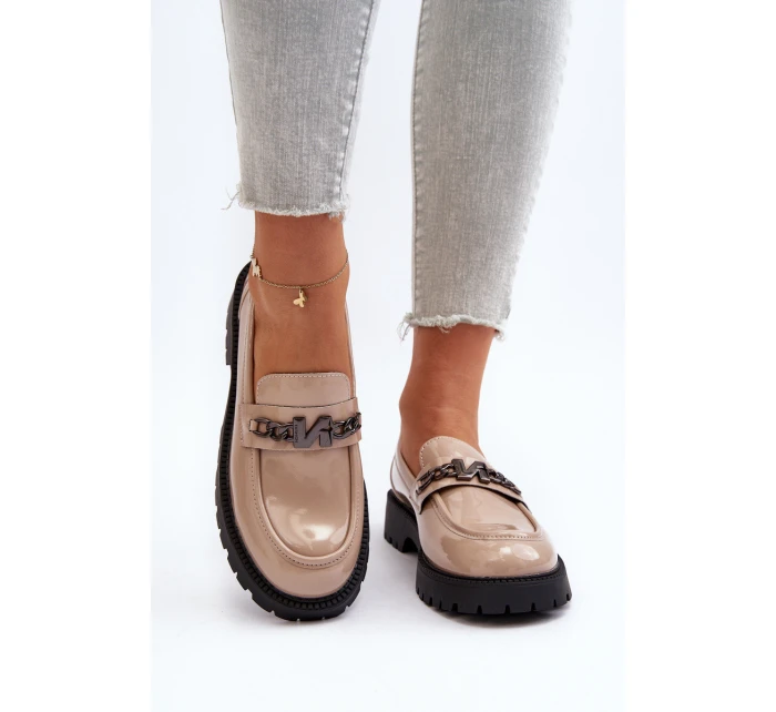 Dámské mokasíny na ploché podrážce béžové model 21649166 - VINCEZA Dámské mokasíny na ploché podrážce béžové model 21649166 - VINCEZA