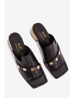 Kožené sandály na podpatku s ozdobnou páskou D&A model 22031966 Černé - S.Barski