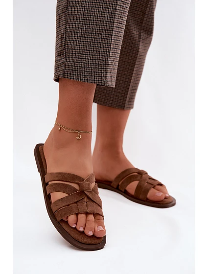 Dámské ploché sandály s pásky semišové hnědé model 22125719 - Boto