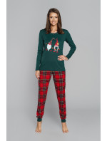 Dámske pyžamo Santa Claus, dlhé rukávy, dlhé nohavice - zelené/potlač