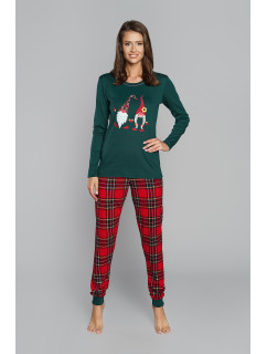Dámske pyžamo Santa Claus, dlhé rukávy, dlhé nohavice - zelené/potlač