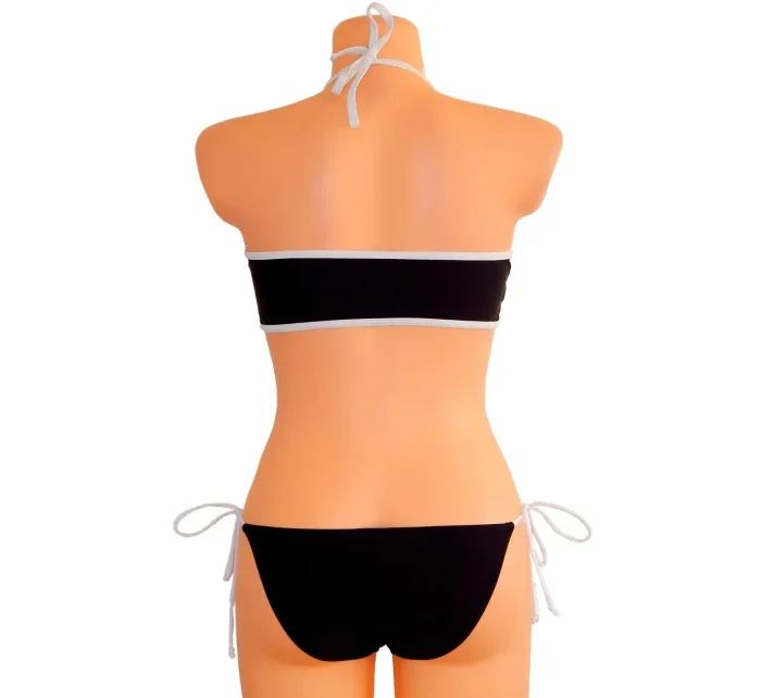 Dámske plavky dvojdielne sexi bikiny Sultry polstrované košíčky zdobené bielymi lemami čierne - Čierna - OEM