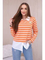 Pruhovaná bavlnená blúzka s golierom oranžová+béžová Pruhovaná bavlnená blúzka s golierom oranžová+béžová