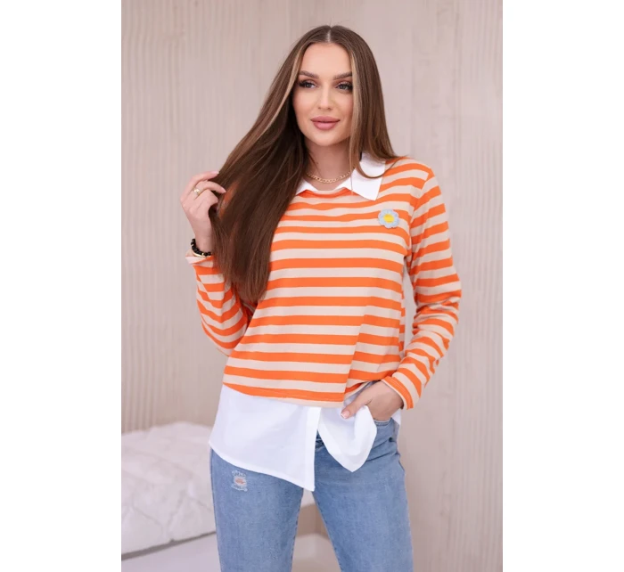 Pruhovaná bavlnená blúzka s golierom oranžová+béžová Pruhovaná bavlnená blúzka s golierom oranžová+béžová