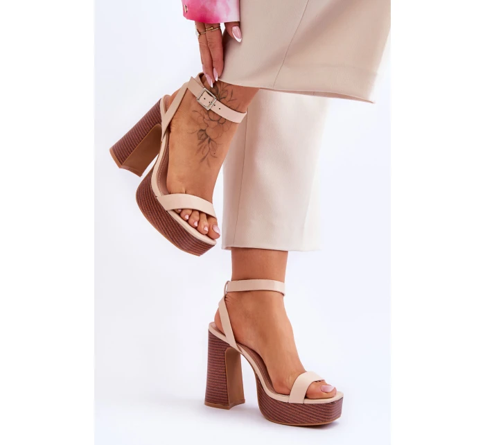 Kožené Sandály Na model 21620454 Platformě Béžové Marina - Boto