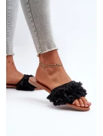 Płaskie Klapki Damskie Z Frędzlami Czarne Rialle