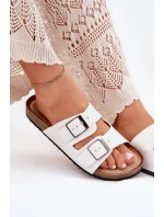 Klapki Damskie Na Korkowej Platformie Klamry Białe Evisolla Klapki Damskie Na Korkowej Platformie Klamry Białe Evisolla