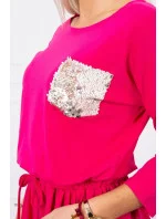 Flitrové vreckové šaty fuchsiovej farby 15490 - Kesi