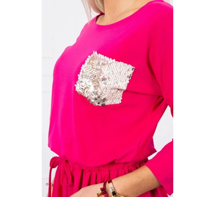 Flitrové vreckové šaty fuchsiovej farby 15490 - Kesi