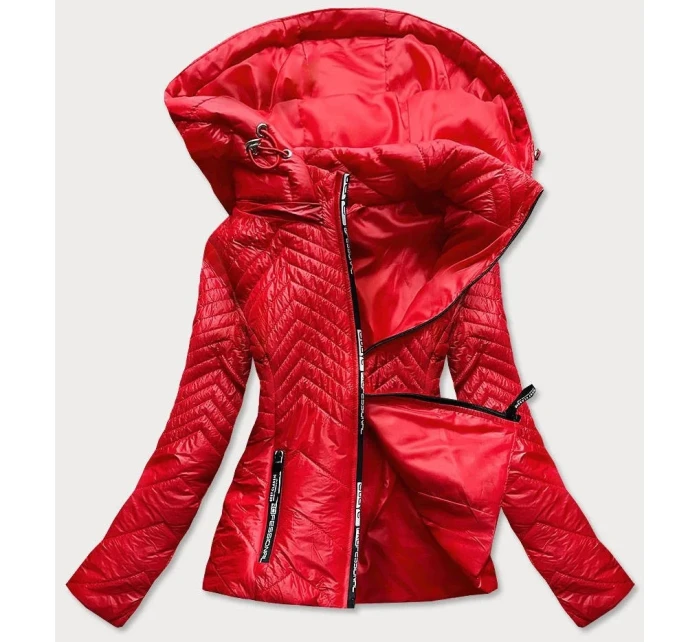 Krátka červená dámska prešívaná bunda s kapucňou (B9566) Krátka červená dámska prešívaná bunda s kapucňou (B9566)