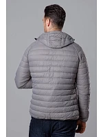 Šedá pánská prošívaná bunda s kapucí model 18345059 - J.STYLE Šedá pánská prošívaná bunda s kapucí model 18345059 - J.STYLE