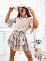 Béžové dámské bavlněné šaty s volánky model 20514960 - Moon