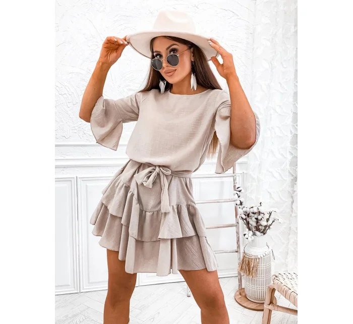 Béžové dámské bavlněné šaty s volánky model 20514960 - Moon