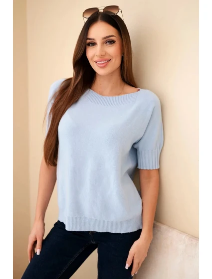 Dámsky viskózový sveter s krátkymi rukávmi modrý